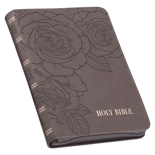 Floral Dusty Taupe Faux Leather Large Print Compact King James Version Bible - The Christian Gift Company