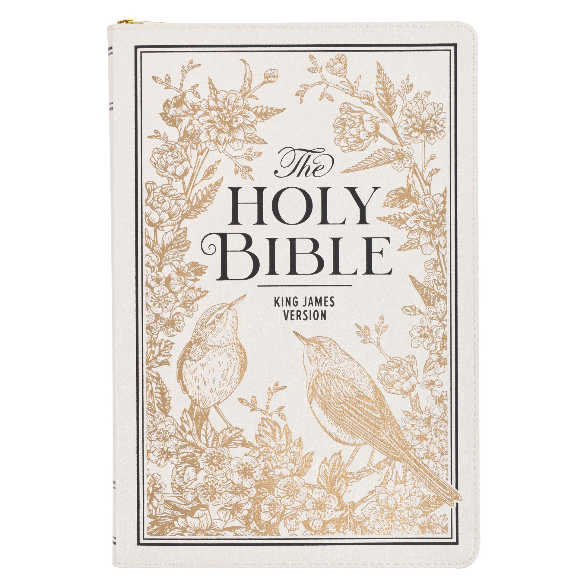 White and Gold Faux Leather Large Print Thinline King James Version Bible with Zippered Closure and Thumb Index - The Christian Gift Company