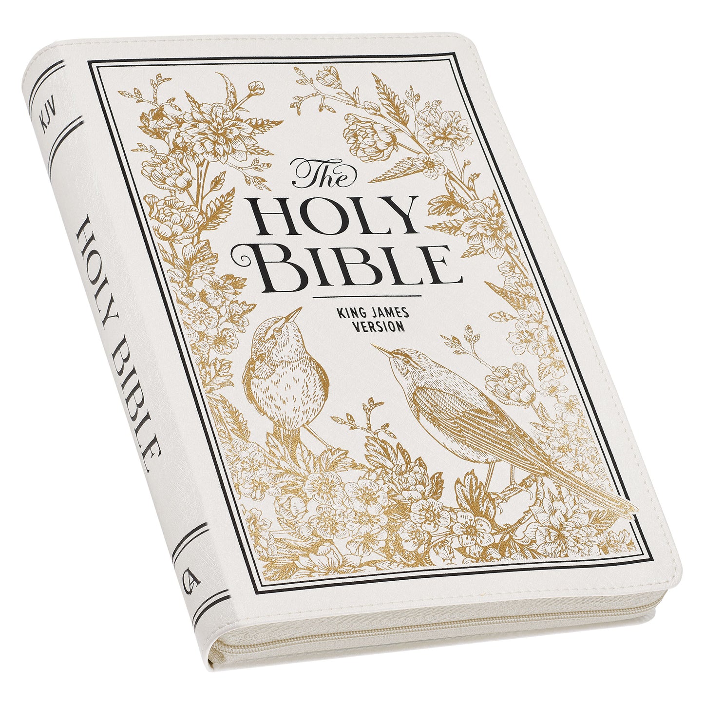 White and Gold Faux Leather Large Print Thinline King James Version Bible with Zippered Closure and Thumb Index - The Christian Gift Company