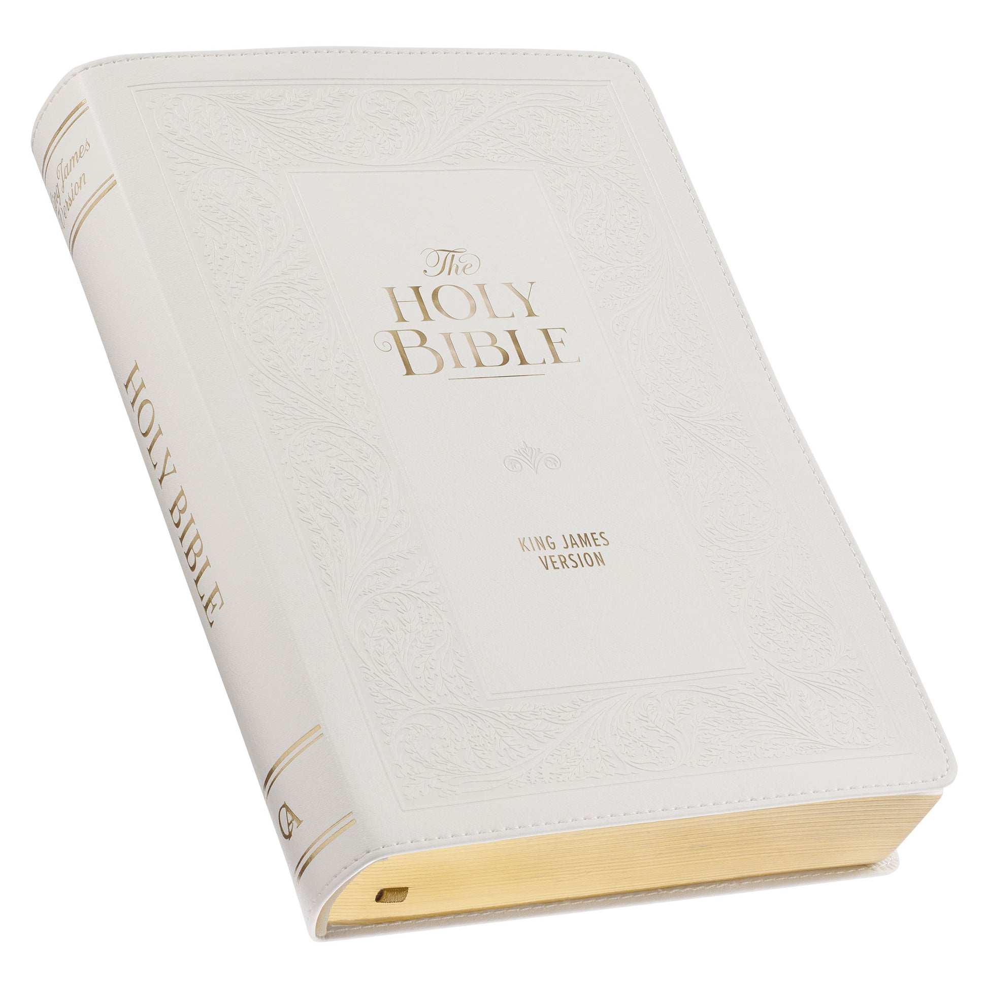 White Floral Faux Leather Giant Print Standard-size King James Version Bible with Thumb Index - The Christian Gift Company