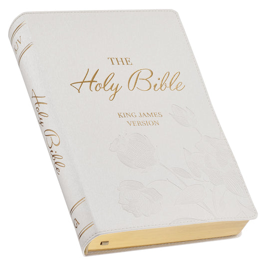 White Faux Leather Super Giant Print King James Version Bible with Thumb Index - The Christian Gift Company