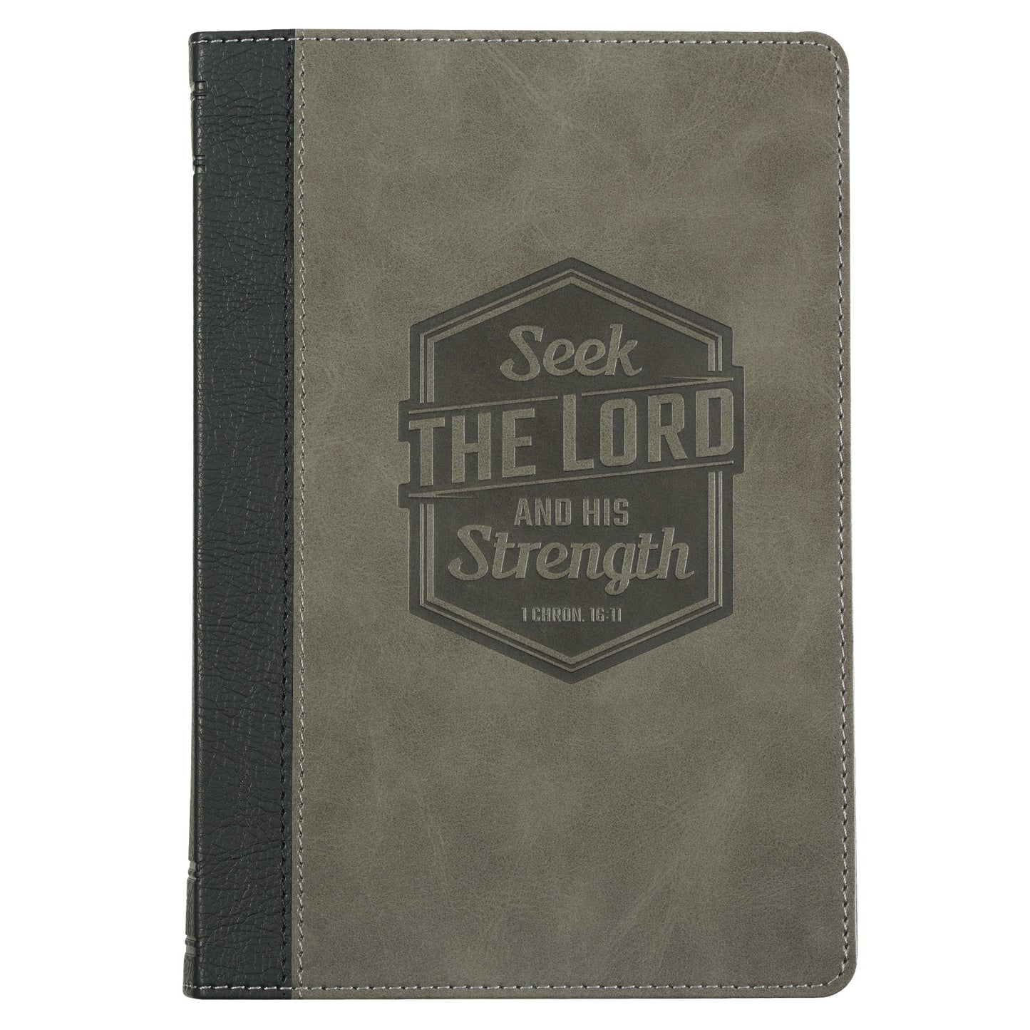 Seek the Lord Black and Grey Faux Leather Classic Journal - 1 Chronicles 16:11 - The Christian Gift Company