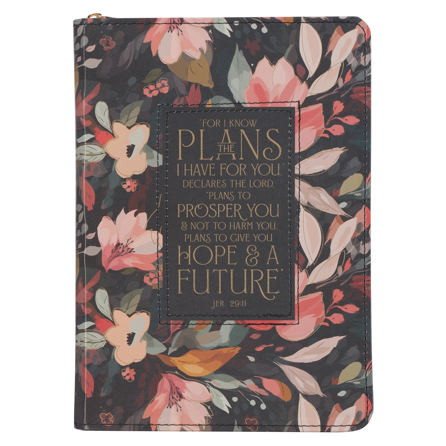 Hope and a Future Midnight Botanical Faux Leather Journal with Zipper Closure - Jeremiah 29:1 - The Christian Gift Company