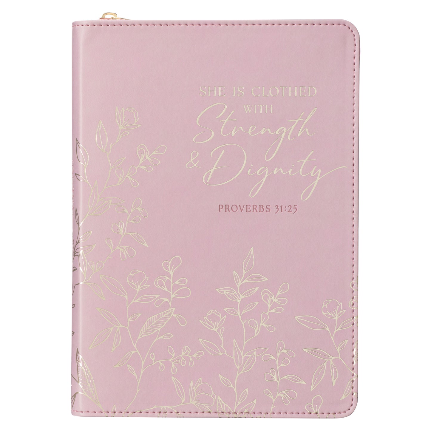 Strength and Dignity Pink Faux Leather Journal with Zippered Closure - Proverbs 31:25 - The Christian Gift Company