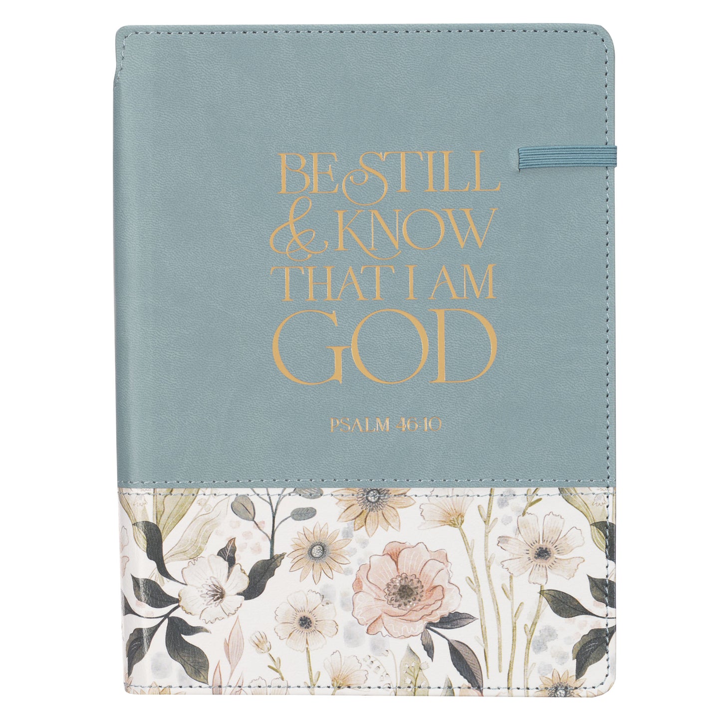 Be Still Teal Meadow Classic Faux Leather Journal with Pen Holder - Psalm 46:10 - The Christian Gift Company