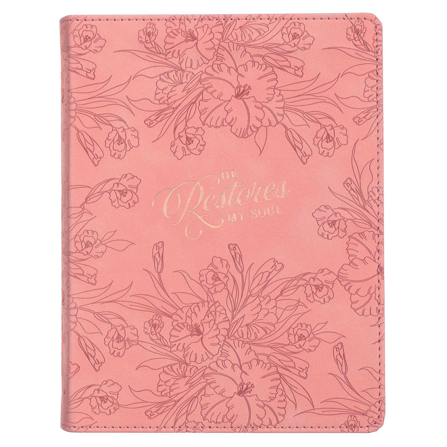 He Restores My Soul Pink Floral Faux Leather Handy-sized Journal - Psalm 23:3 - The Christian Gift Company