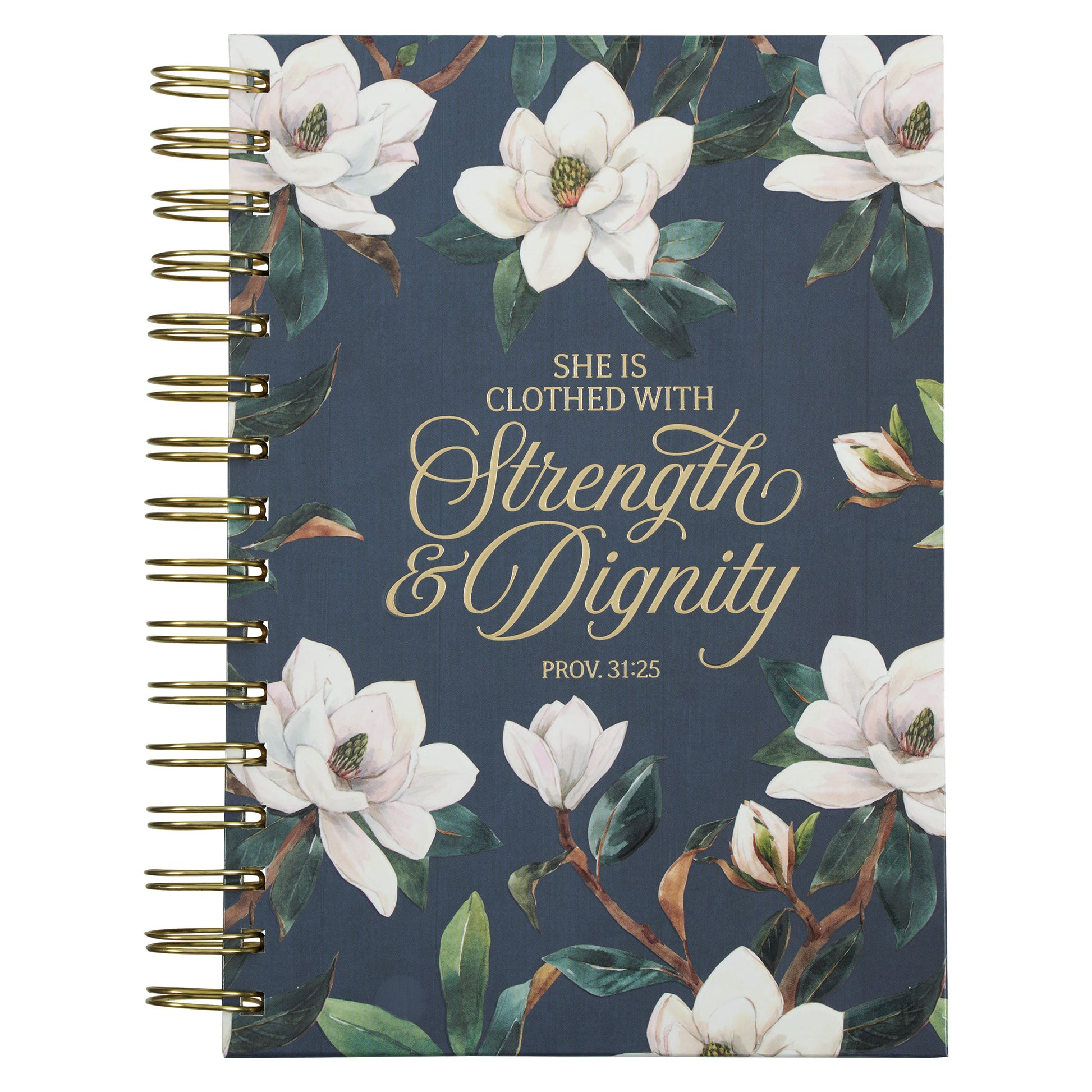 Strength and Dignity Blush Magnolia Large Wirebound Journal - Proverbs 31:25 - The Christian Gift Company