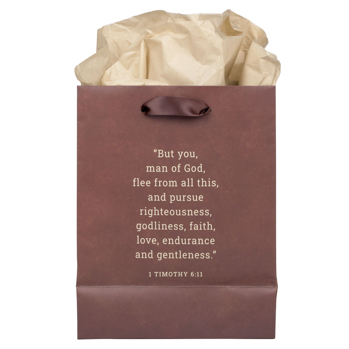 Man of God Brown Medium Gift Bag - 1 Timothy 6:11 - The Christian Gift Company