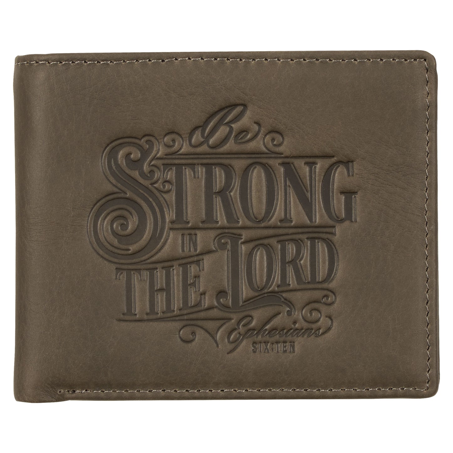 Be Strong in the Lord Charcoal-Brown Genuine Leather Wallet - Ephesians 6:10 - The Christian Gift Company