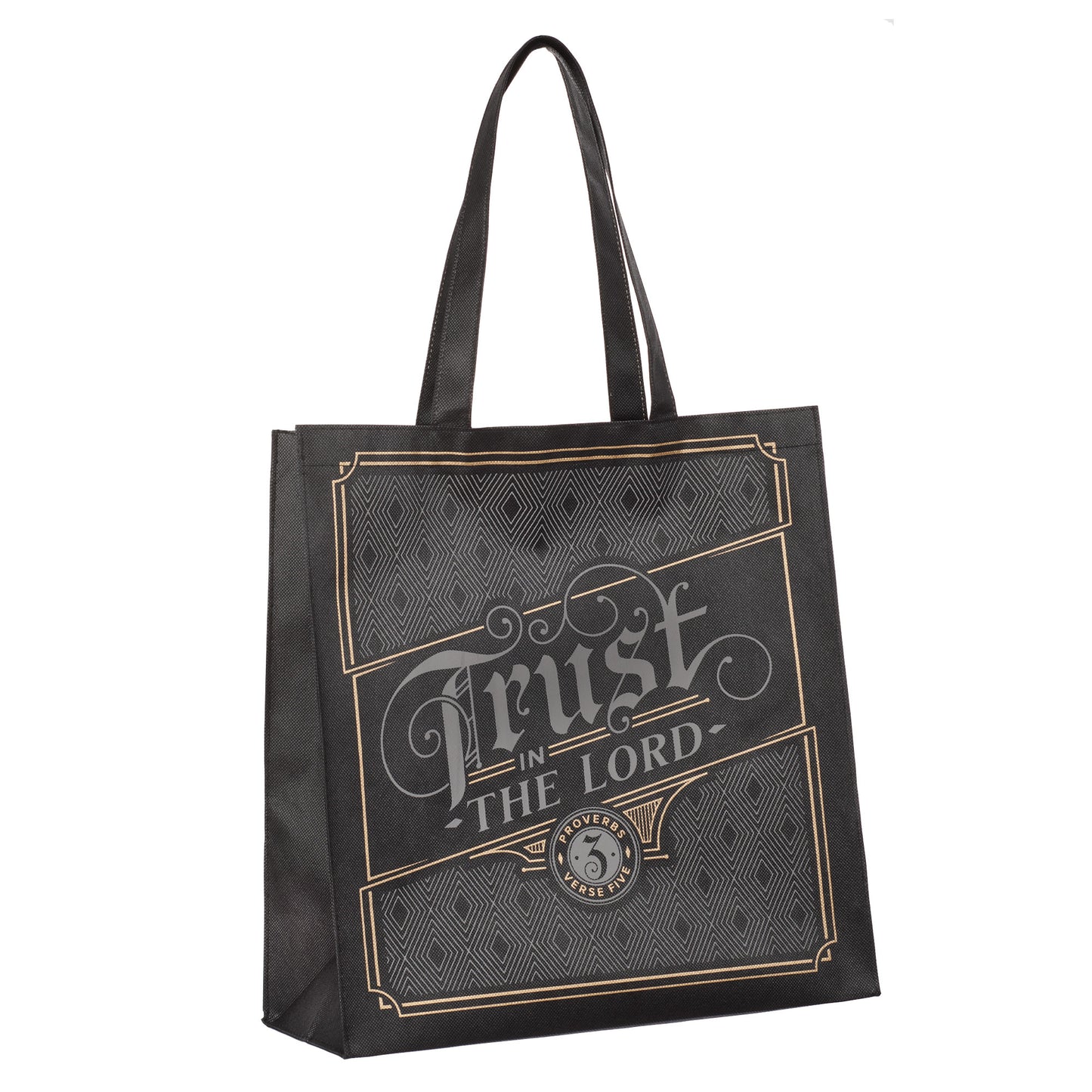 Trust in the Lord Charcoal and Gold Reusable Non-woven Shopping Tote Bag -Proverbs 3:5 - The Christian Gift Company