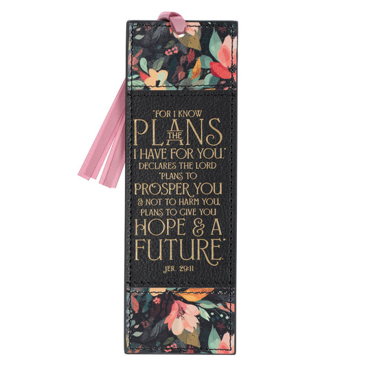 Hope and a Future Midnight Botanical Faux Leather Bookmark - Jeremiah 29:11 - The Christian Gift Company