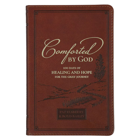 Comforted by God Honey-Brown Faux Leather Devotional Gift Book - The Christian Gift Company