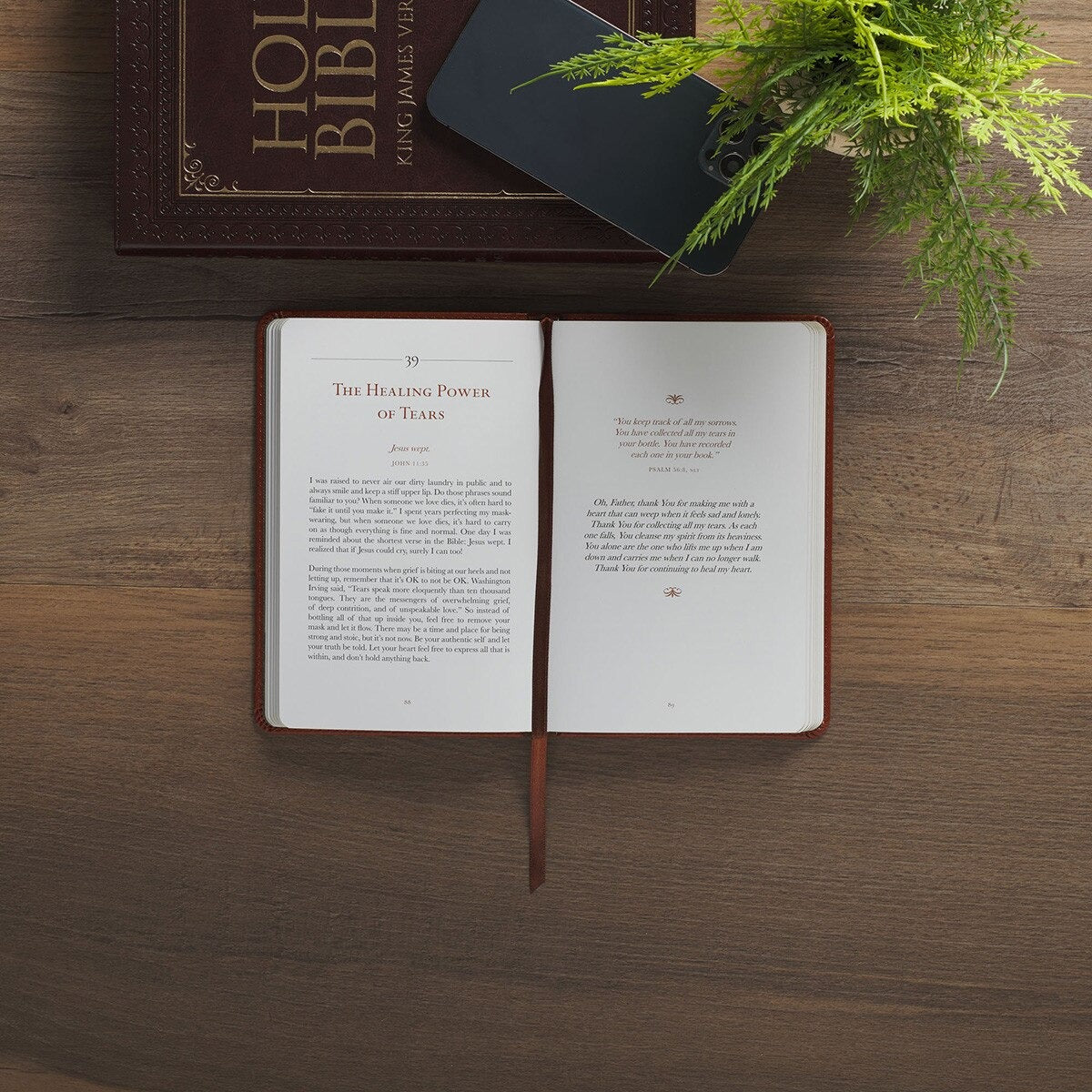 Comforted by God Honey-Brown Faux Leather Devotional Gift Book - The Christian Gift Company