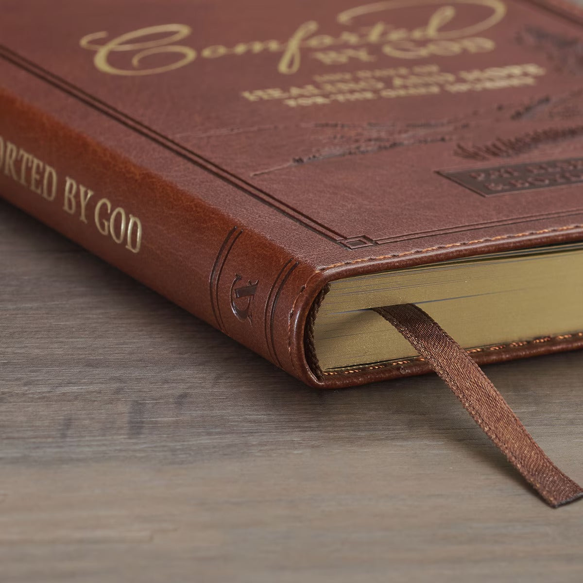 Comforted by God Honey-Brown Faux Leather Devotional Gift Book - The Christian Gift Company