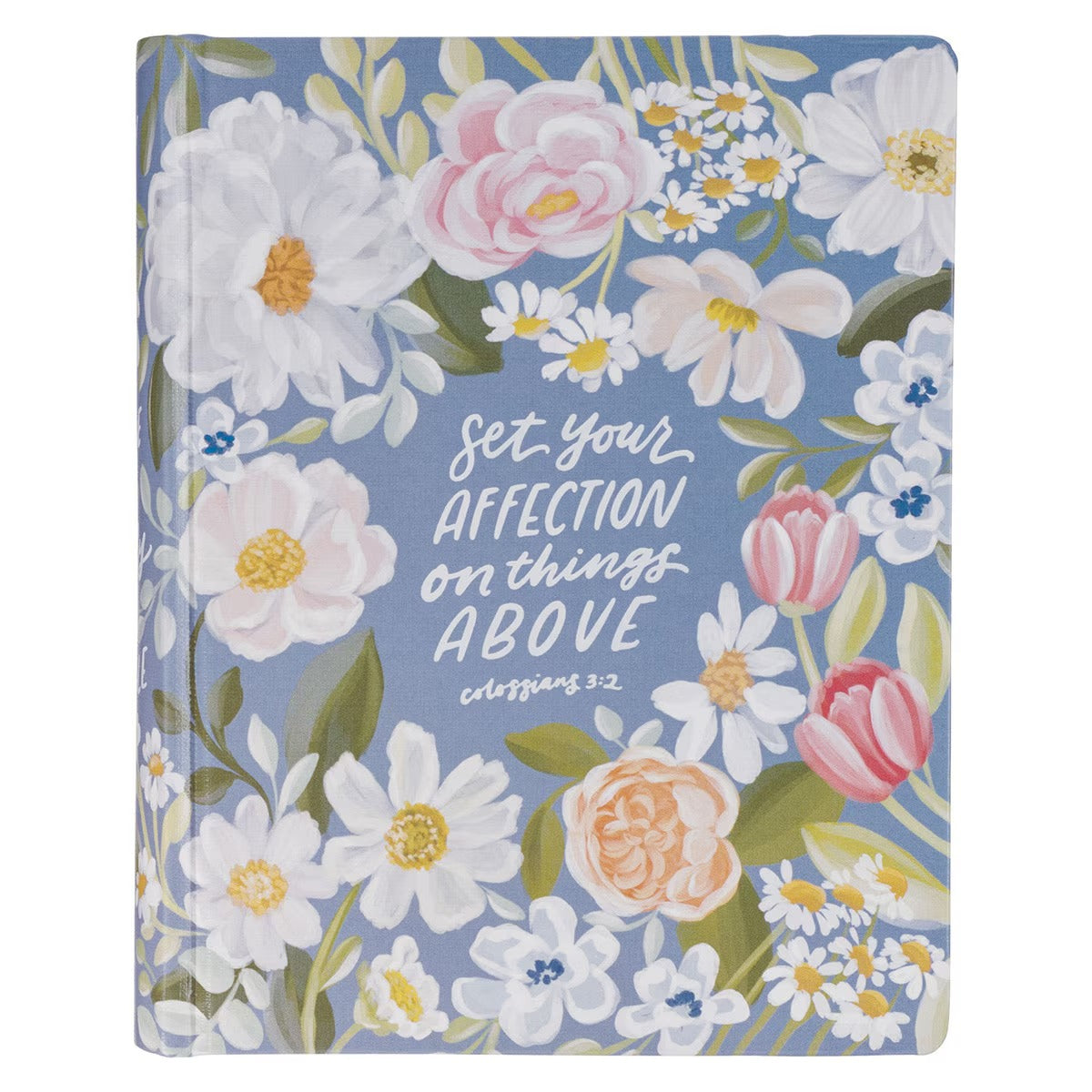 Blue Floral Hardcover Faux Leather King James Version Note-taking Bible - Colossians 3:2 - The Christian Gift Company