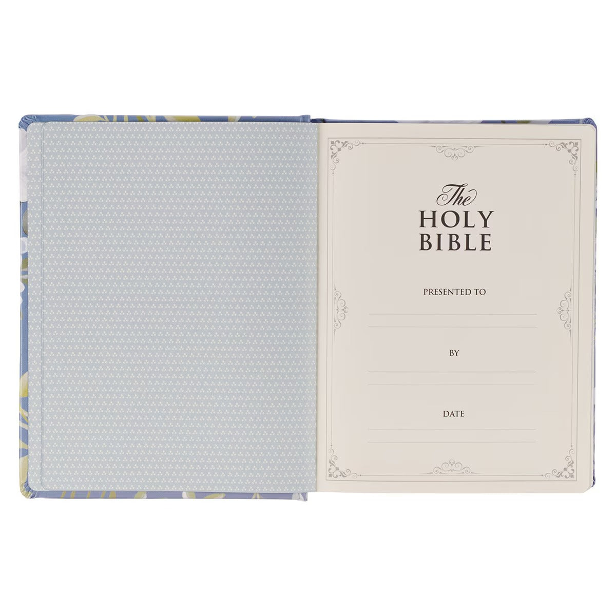 Blue Floral Hardcover Faux Leather King James Version Note-taking Bible - Colossians 3:2 - The Christian Gift Company