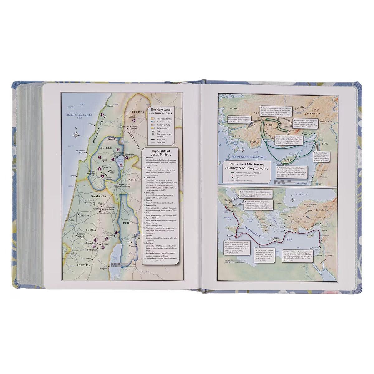 Blue Floral Hardcover Faux Leather King James Version Note-taking Bible - Colossians 3:2 - The Christian Gift Company