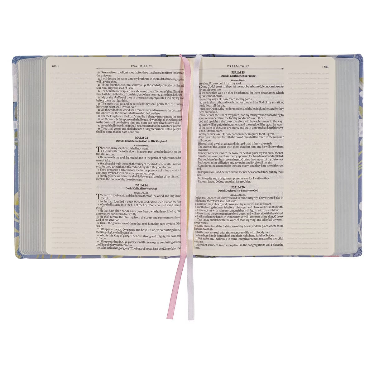 Blue Floral Hardcover Faux Leather King James Version Note-taking Bible - Colossians 3:2 - The Christian Gift Company