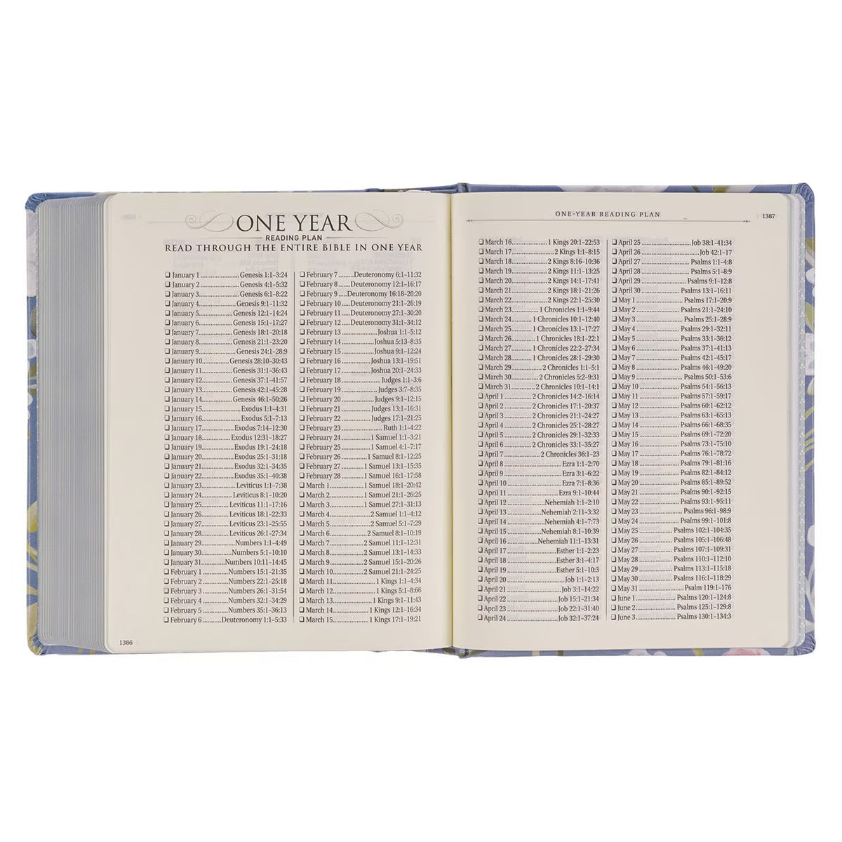 Blue Floral Hardcover Faux Leather King James Version Note-taking Bible - Colossians 3:2 - The Christian Gift Company