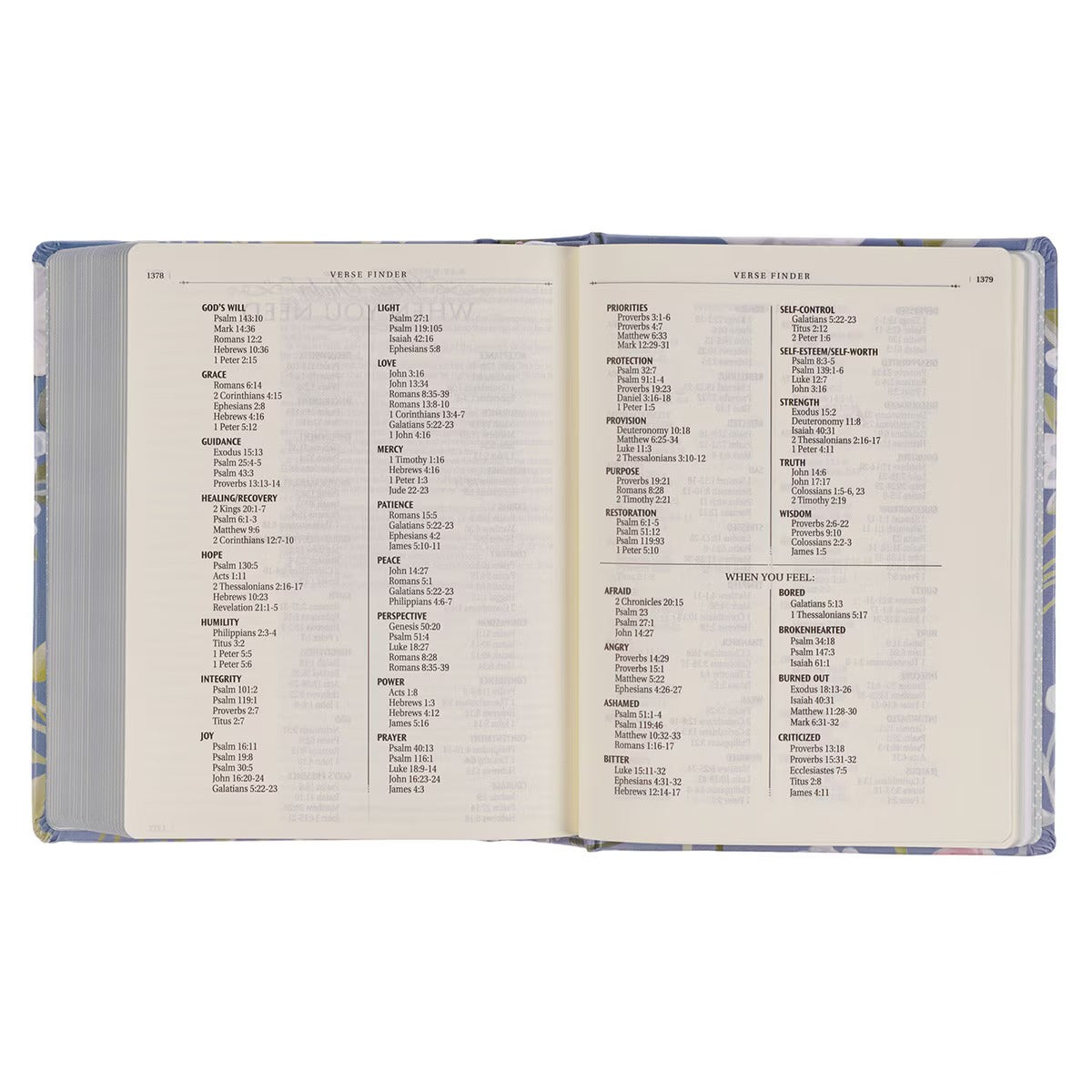 Blue Floral Hardcover Faux Leather King James Version Note-taking Bible - Colossians 3:2