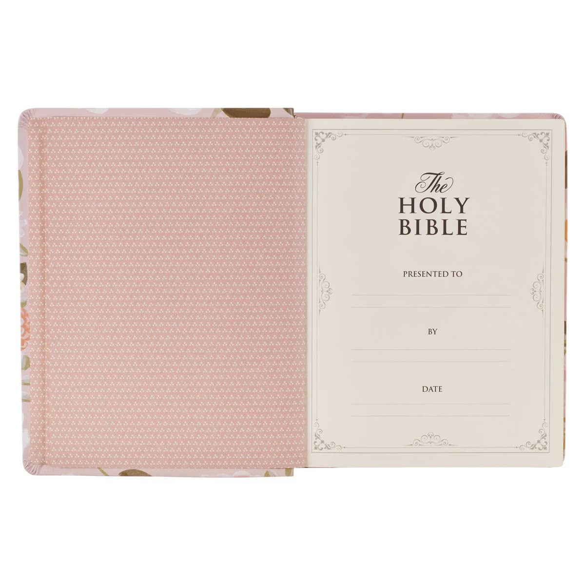 Peach Floral Faux Leather King James Version Note-taking Bible - Proverbs 31:25 - The Christian Gift Company