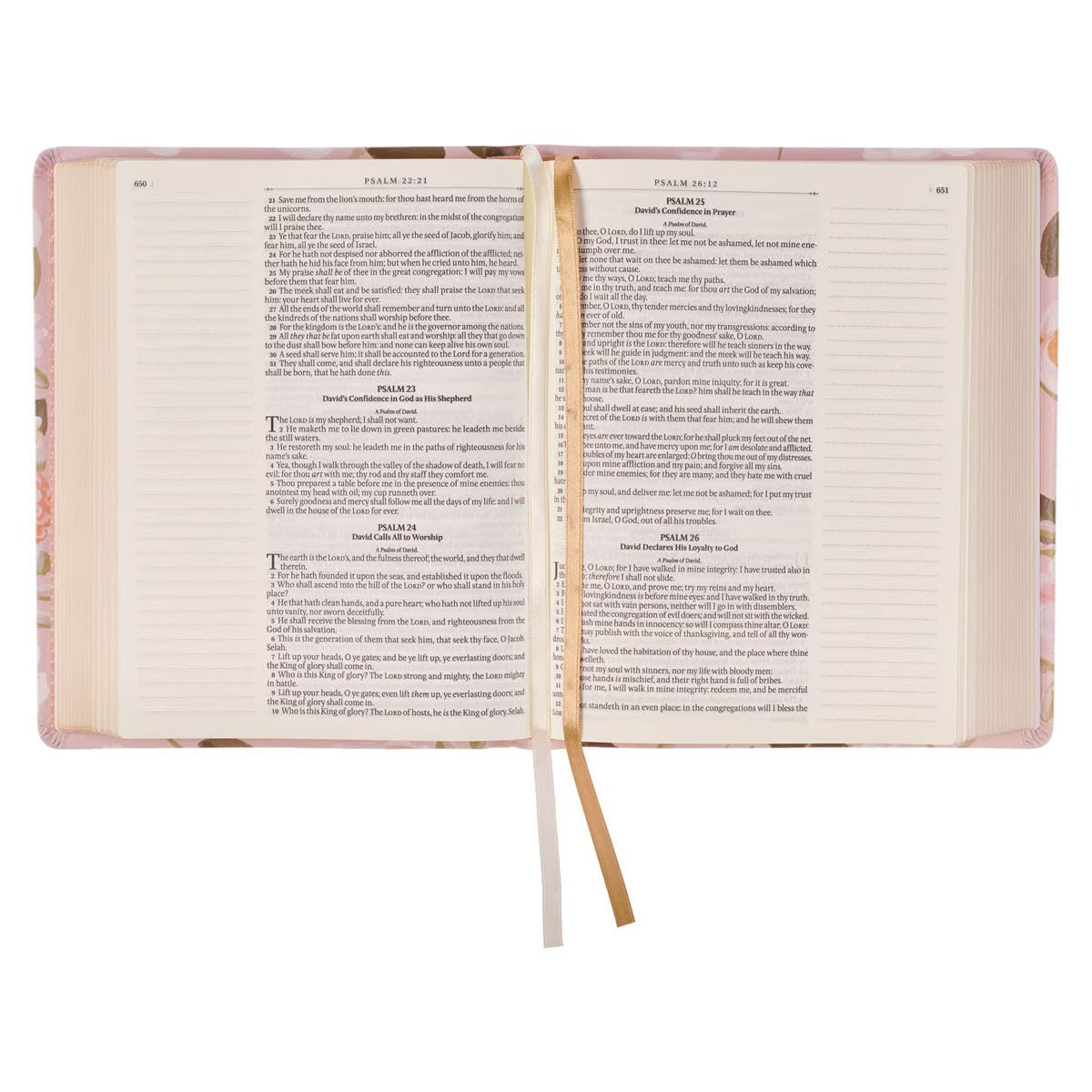 Peach Floral Faux Leather King James Version Note-taking Bible - Proverbs 31:25