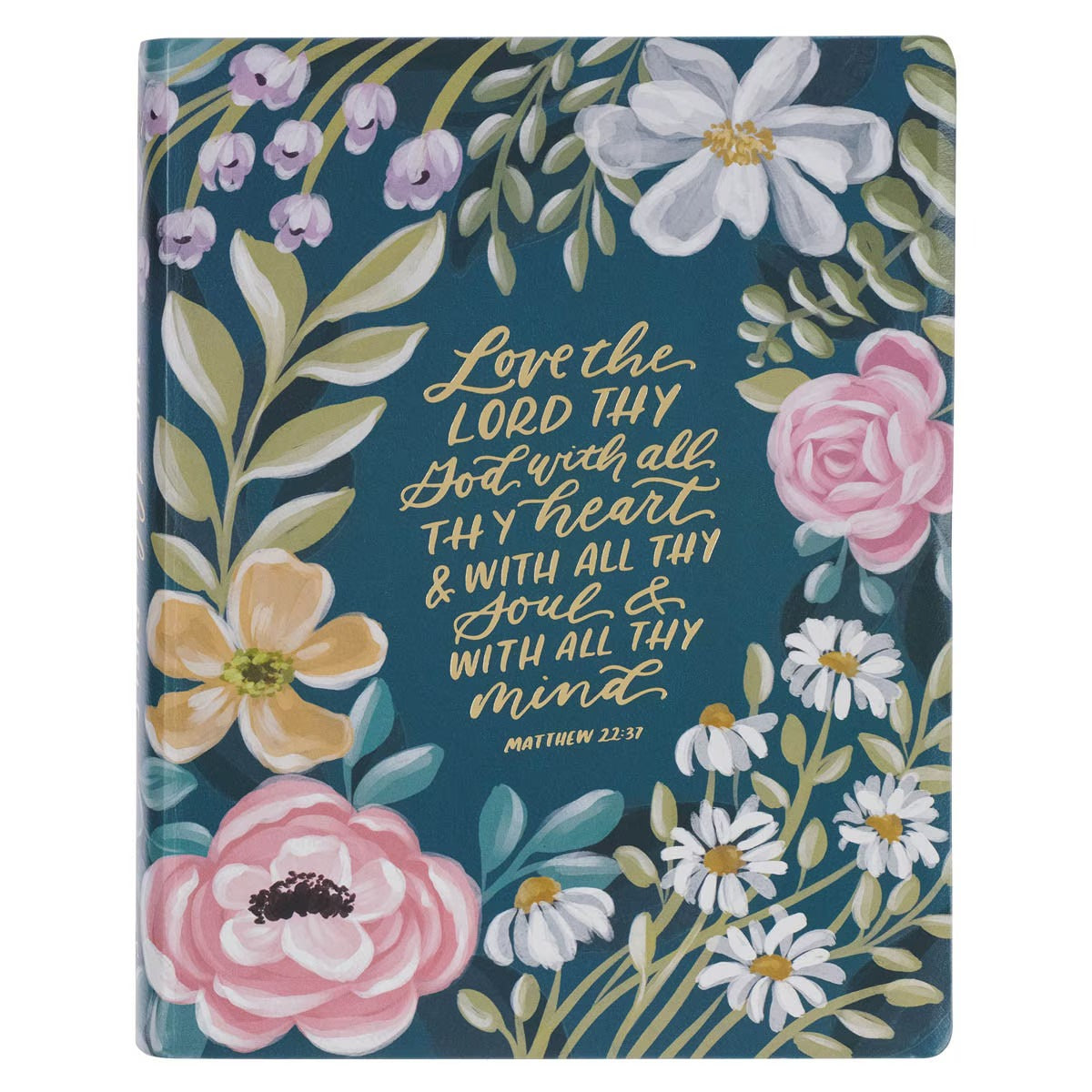 Teal Floral Large Print Faux Leather King James Version Note-taking Bible - Matthew 22:37 - The Christian Gift Company
