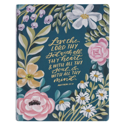 Teal Floral Large Print Faux Leather King James Version Note-taking Bible - Matthew 22:37 - The Christian Gift Company
