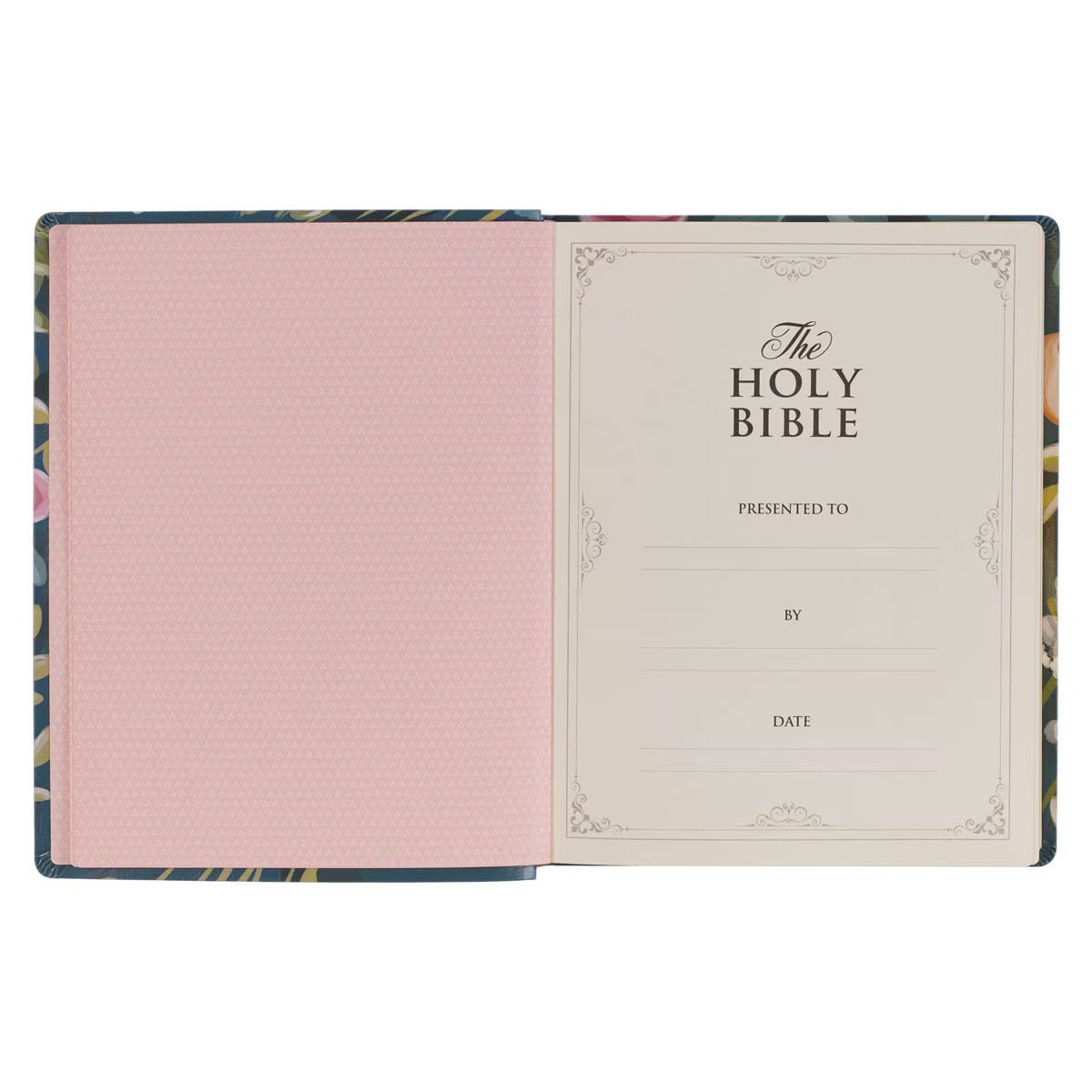 Teal Floral Large Print Faux Leather King James Version Note-taking Bible - Matthew 22:37