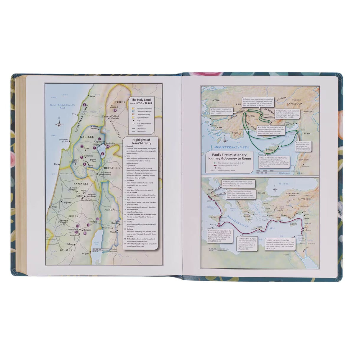 Teal Floral Large Print Faux Leather King James Version Note-taking Bible - Matthew 22:37