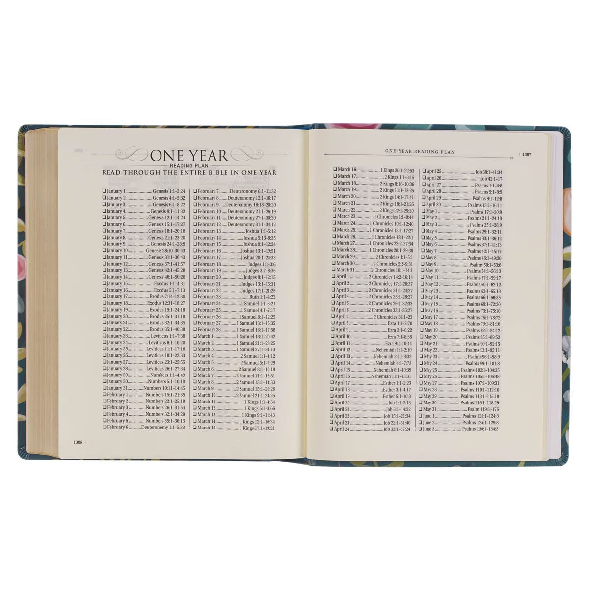 Teal Floral Large Print Faux Leather King James Version Note-taking Bible - Matthew 22:37 - The Christian Gift Company