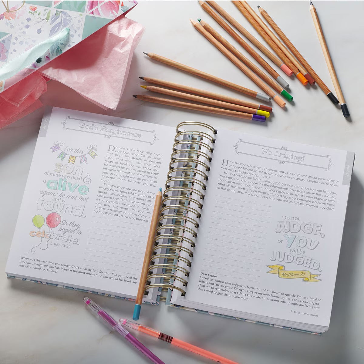 The Illustrated Words of Jesus for Women Wirebound Colouring Devotional - The Christian Gift Company