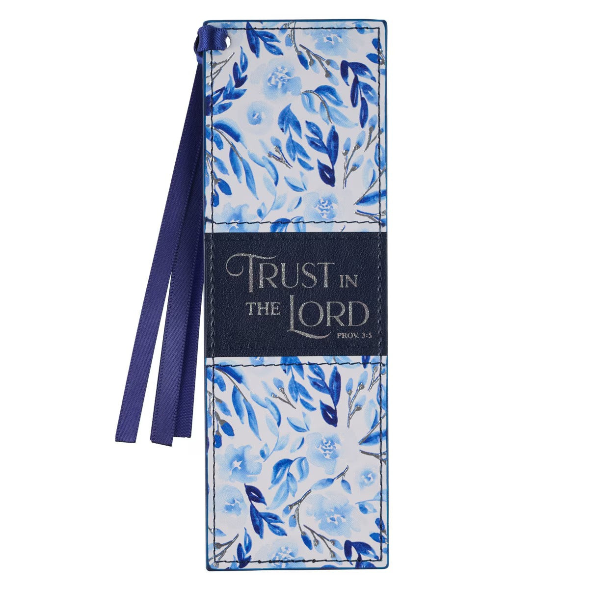 Trust in the Lord Blue Botany Faux Leather Bookmark - Proverbs 3:5 - The Christian Gift Company