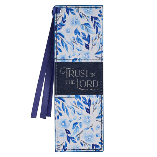 Trust in the Lord Blue Botany Faux Leather Bookmark - Proverbs 3:5 - The Christian Gift Company