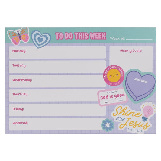 Shine For Jesus Undated Planner Pad for Girls - Matthew 5:16 - The Christian Gift Company