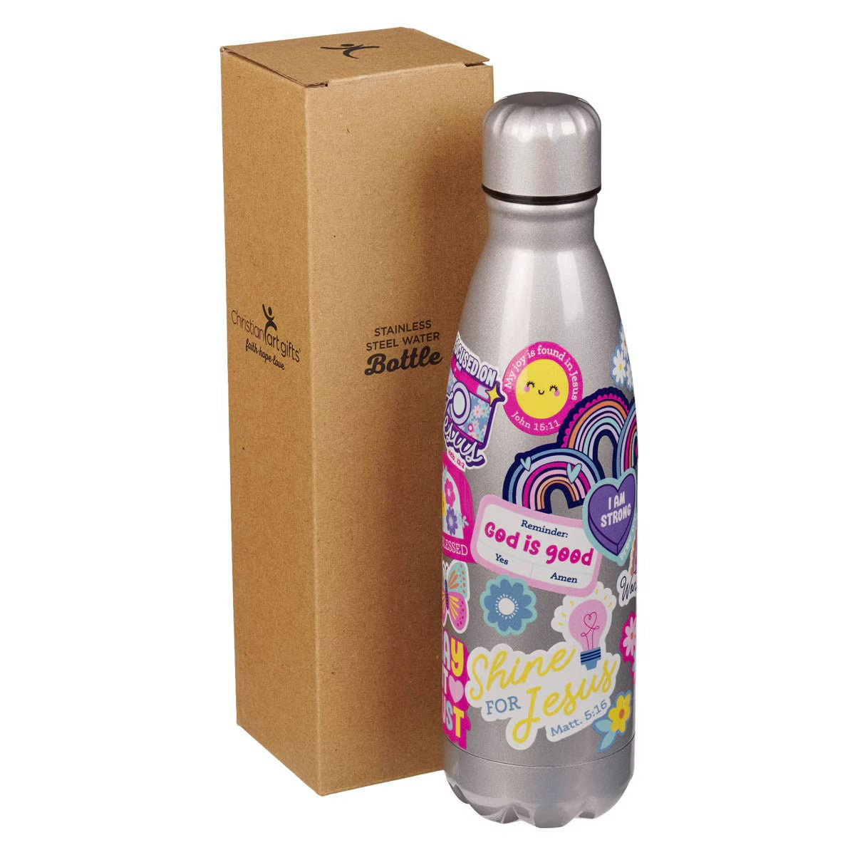Shine for Jesus Silver Stainless Steel Water Bottle - The Christian Gift Company