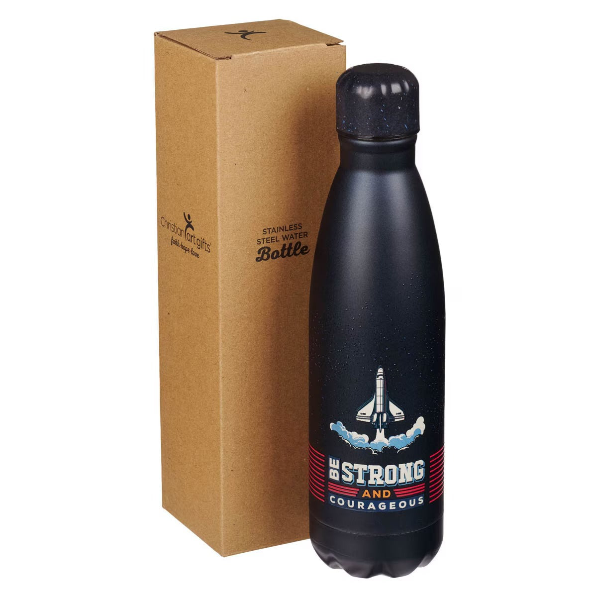 Be Strong and Courageous Blue Space Stainless Steel Water Bottle - Joshua 1:9 - The Christian Gift Company