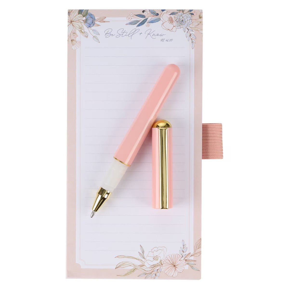 Be Still Peaceful Peach Blossoms Magnetic Notepad and Pen Gift Set - Psalm 46:10