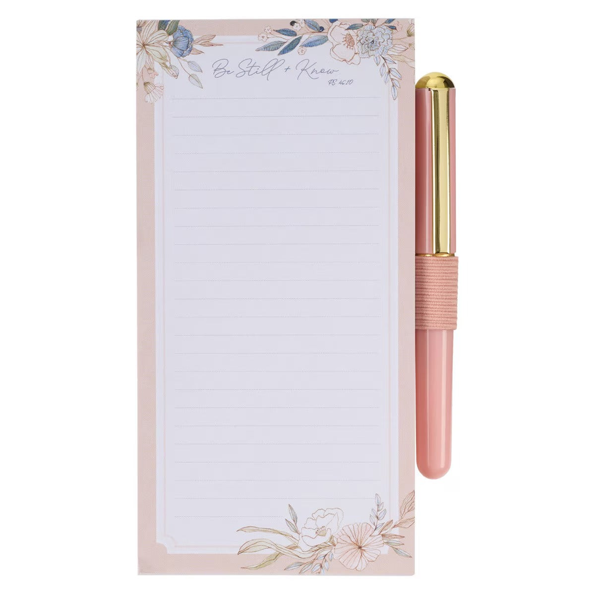Be Still Peaceful Peach Blossoms Magnetic Notepad and Pen Gift Set - Psalm 46:10