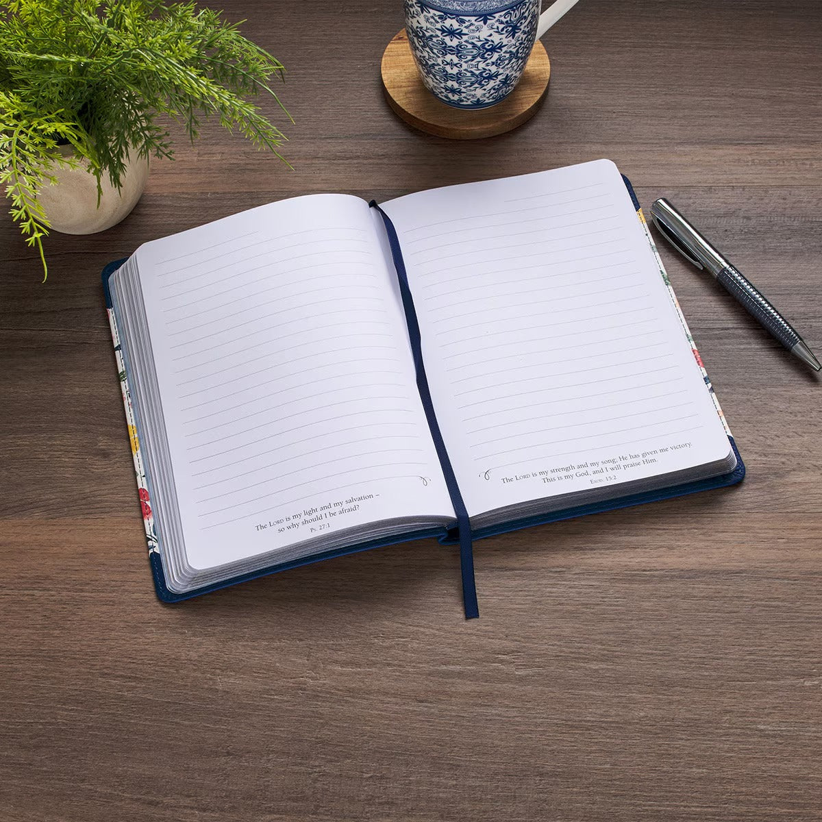 Give Thanks Blue Floral Faux Leather Classic Journal - 1 Thessalonians 5:16-17 - The Christian Gift Company