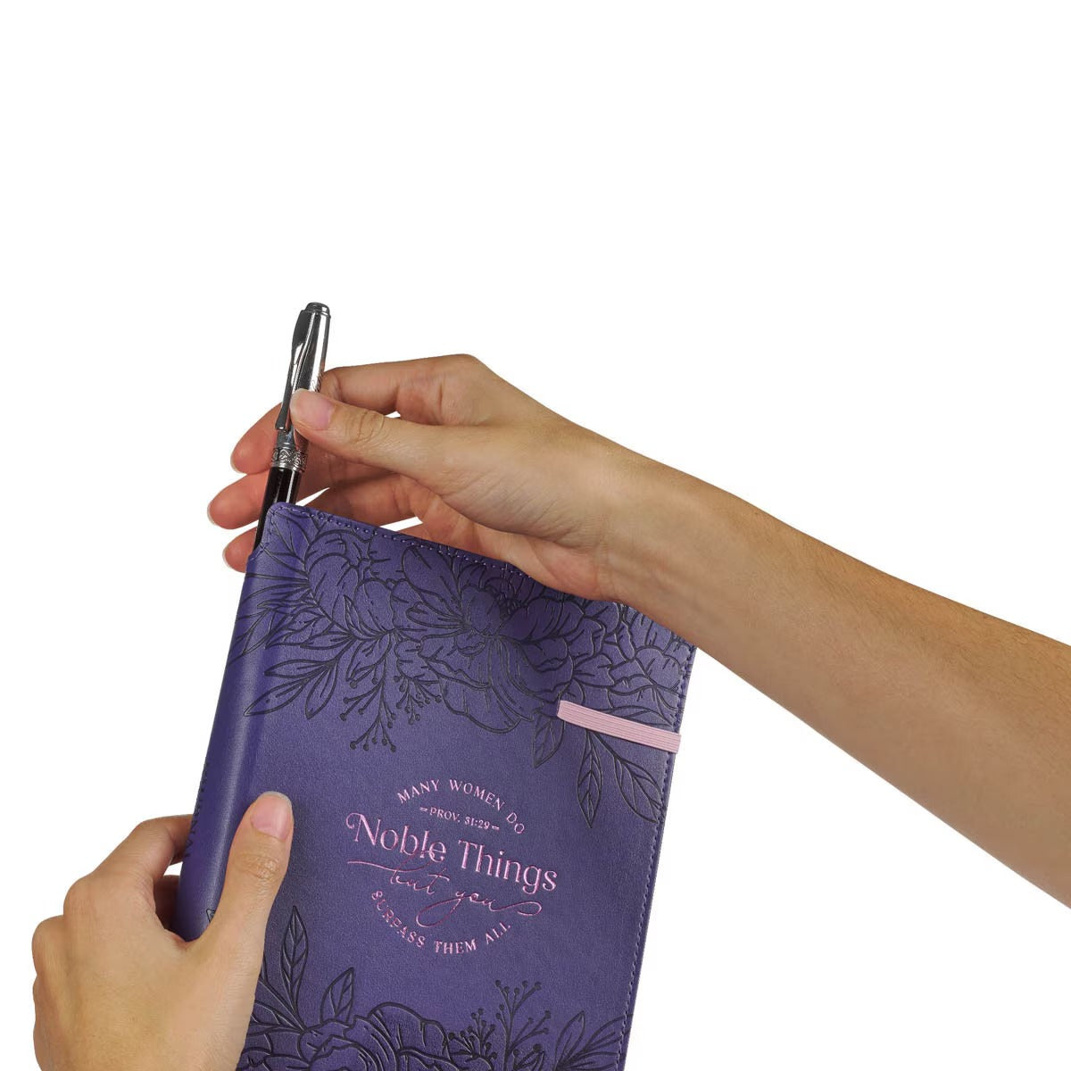 Noble Things Purple Faux Leather Classic Journal with Pen Holder - Proverbs 31:29 - The Christian Gift Company