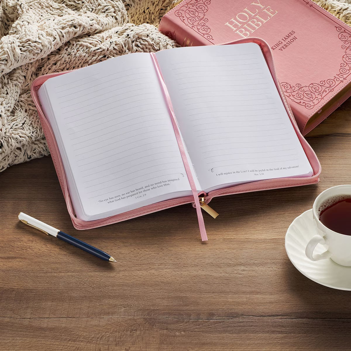 Under His Wings Pink Faux Leather Classic Journal with Zipper Closure - Psalm 91:4 - The Christian Gift Company