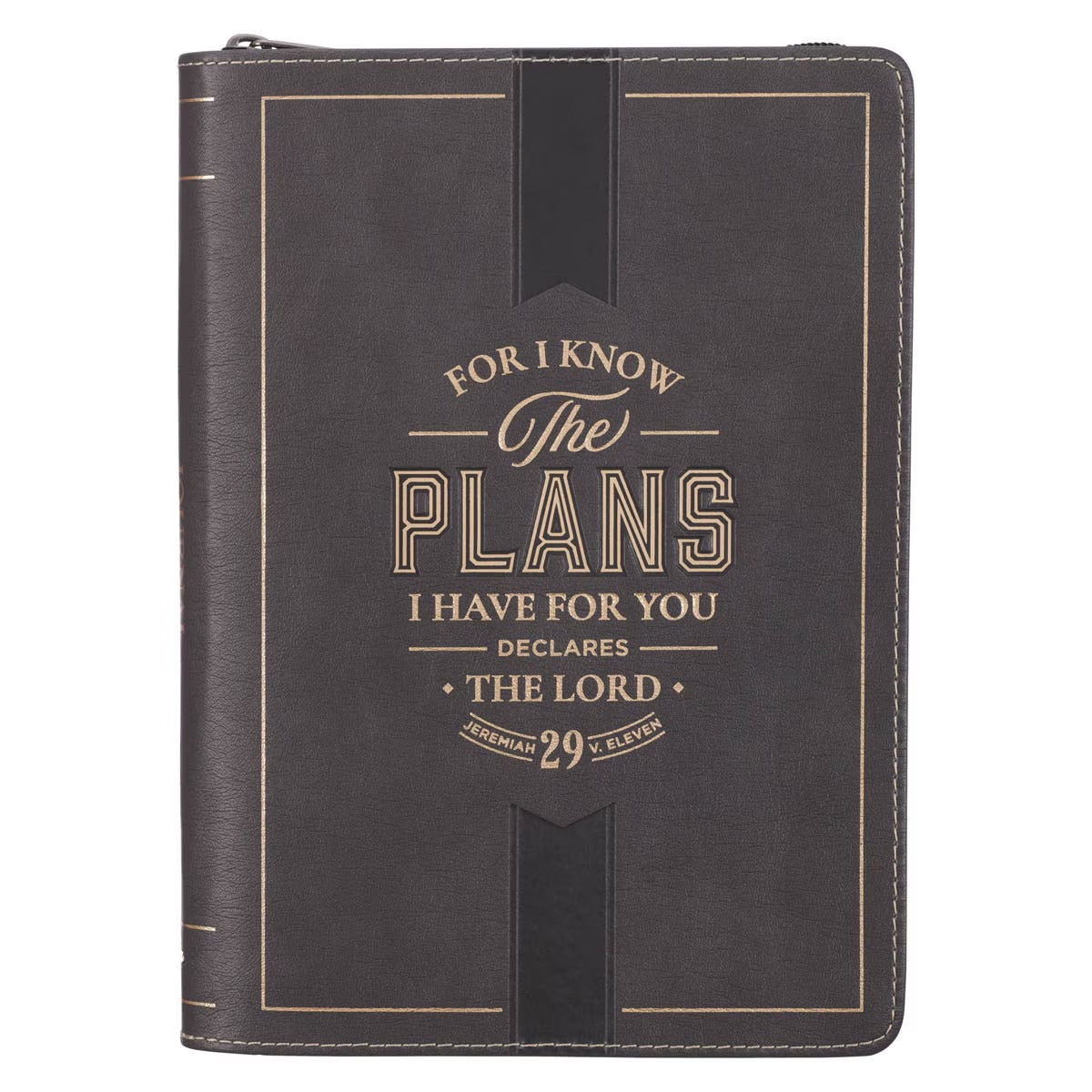 The Plans Charcoal Faux Leather Classic Journal with Zipper Closure - Jeremiah 29:11 - The Christian Gift Company
