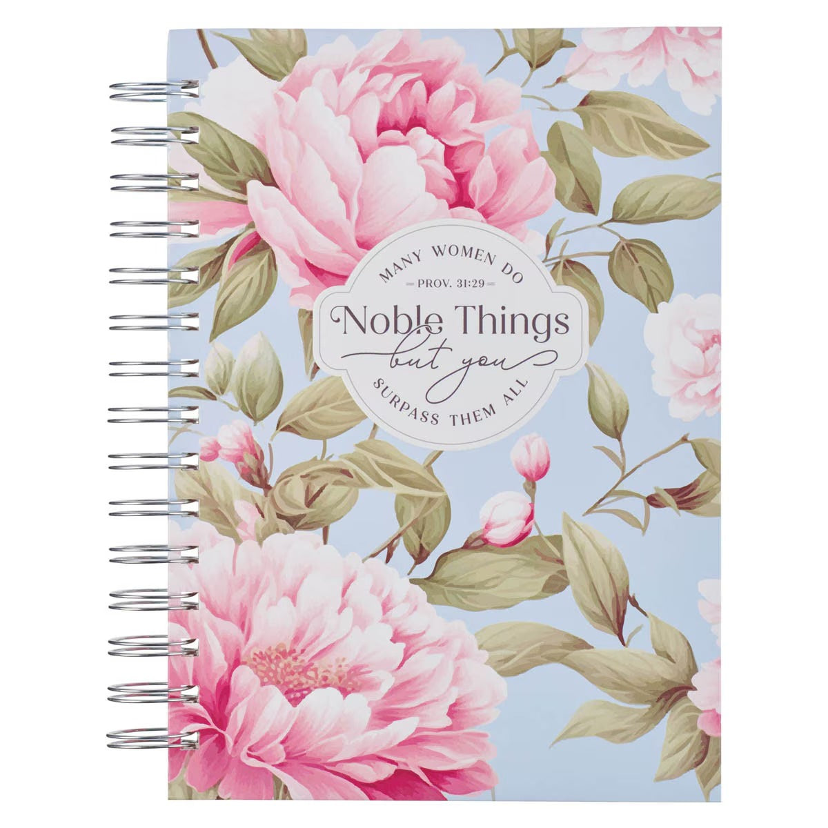 Noble Things Pink Peony Spiral Journal - Proverbs 31:29 - The Christian Gift Company