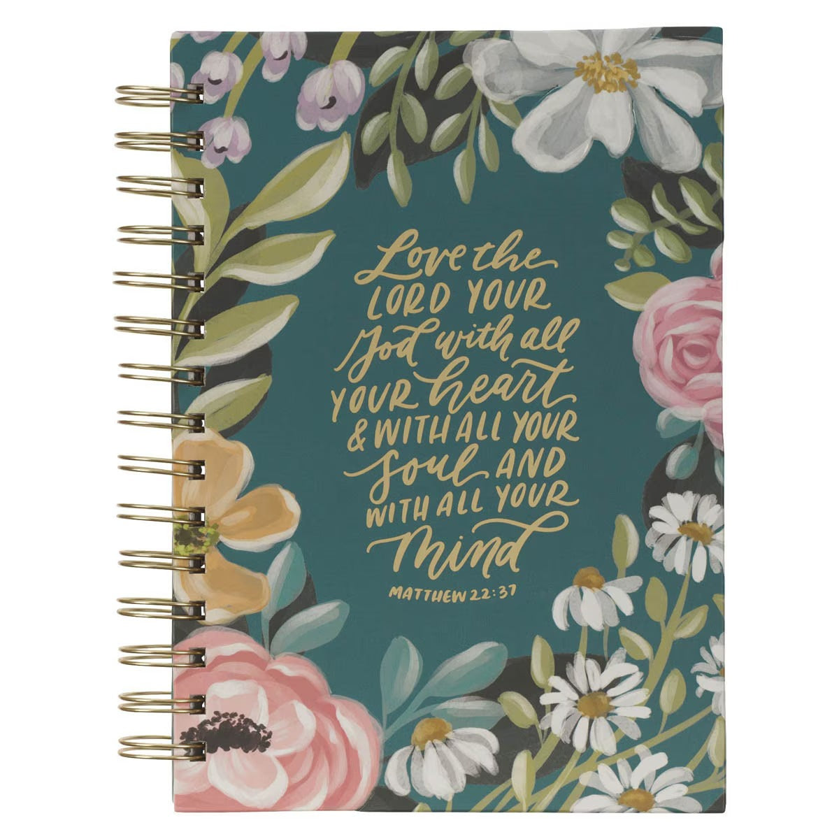 Love the Lord Teal Floral Spiral Journal - Matthew 22:37 - The Christian Gift Company