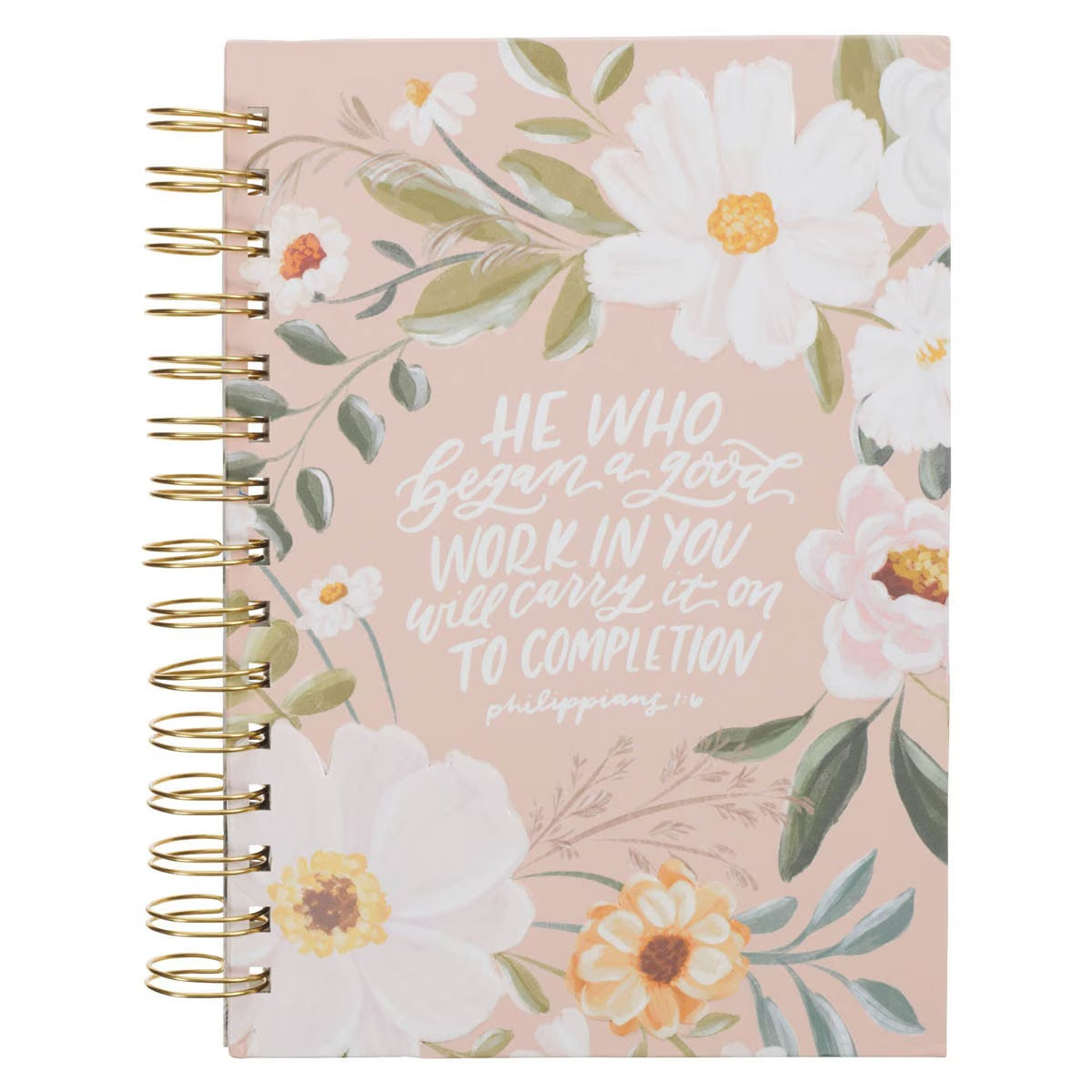 Good Work Peach Floral Spiral Journal - Philippians 1:6 - The Christian Gift Company