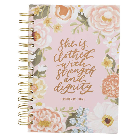 Strength and Dignity Pink Floral Spiral Journal - Proverbs 31:25 - The Christian Gift Company
