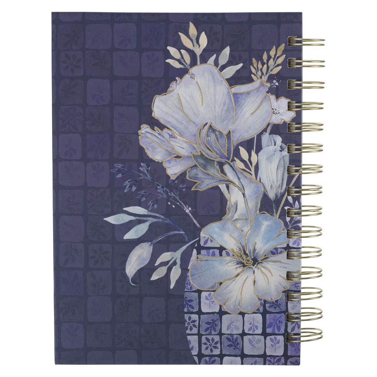 Grace Blue Floral Tile Spiral Journal - Ephesians 2:8 - The Christian Gift Company