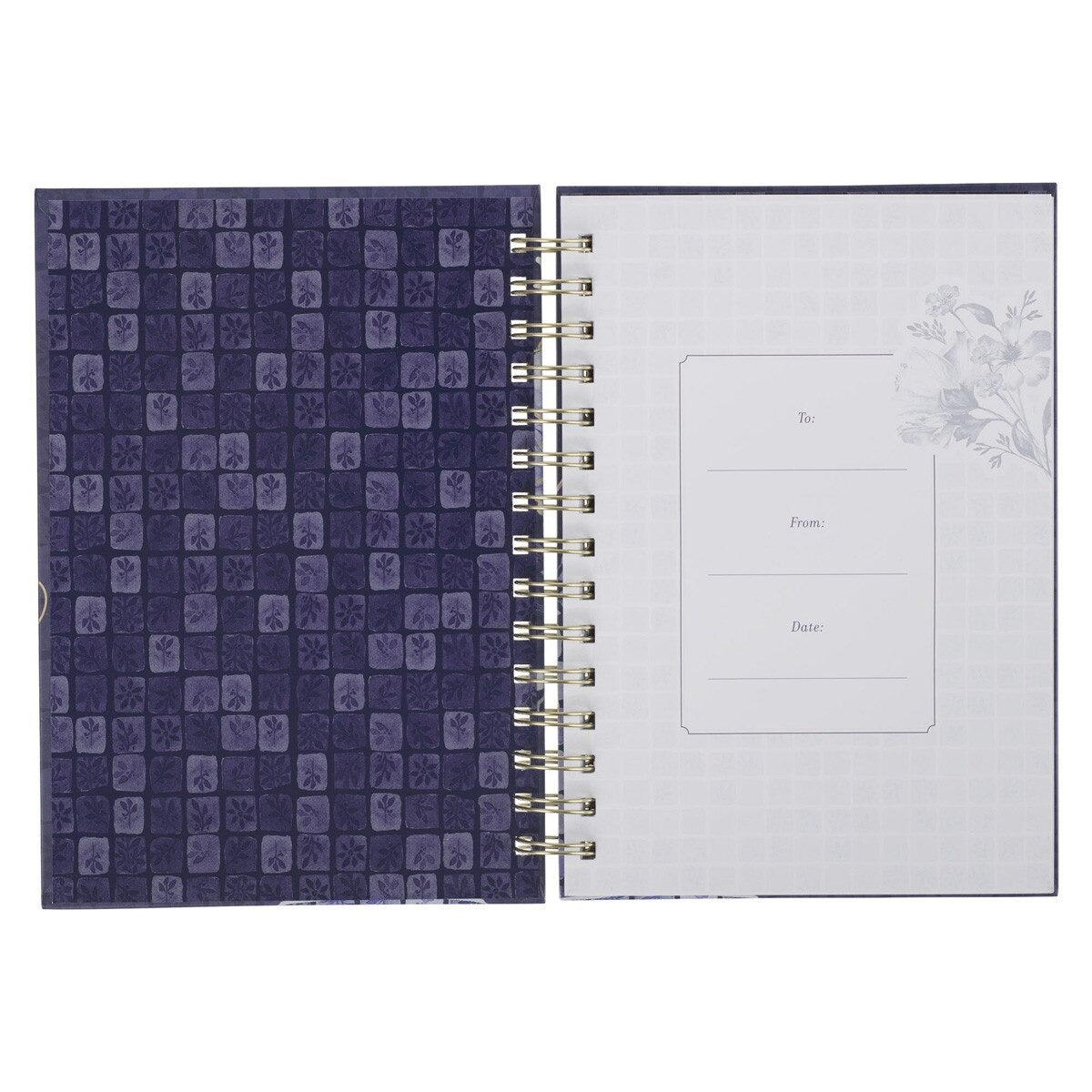 Grace Blue Floral Tile Spiral Journal - Ephesians 2:8 - The Christian Gift Company