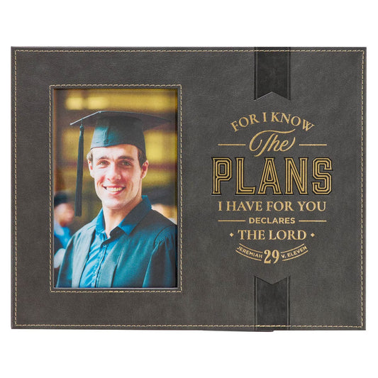 The Plans Charcoal Faux Leather Graduation Photo Frame - Jeremiah 29:11 - The Christian Gift Company